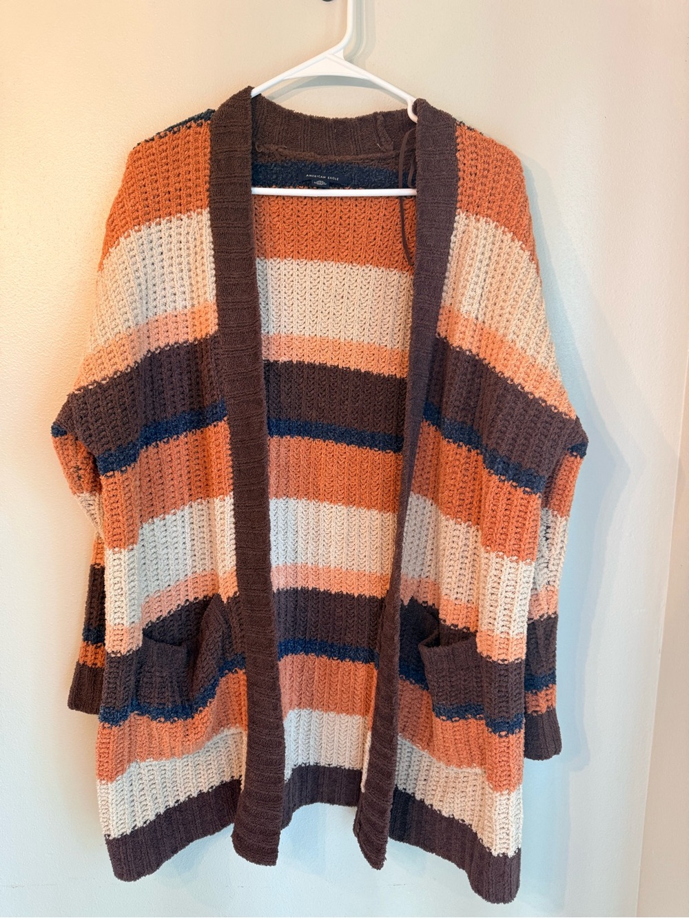American Eagle Oversized Striped Chunky Knit Cardigan